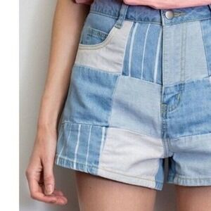 Easel‎ Denim Shorts Patchwork Light Wash Casual Cute Womens M 100% Cotton